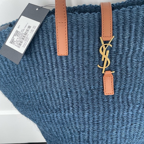 Brand New Panier Medium Bag in Raffia Crochet and Smooth Leather - Picture 2 of 3